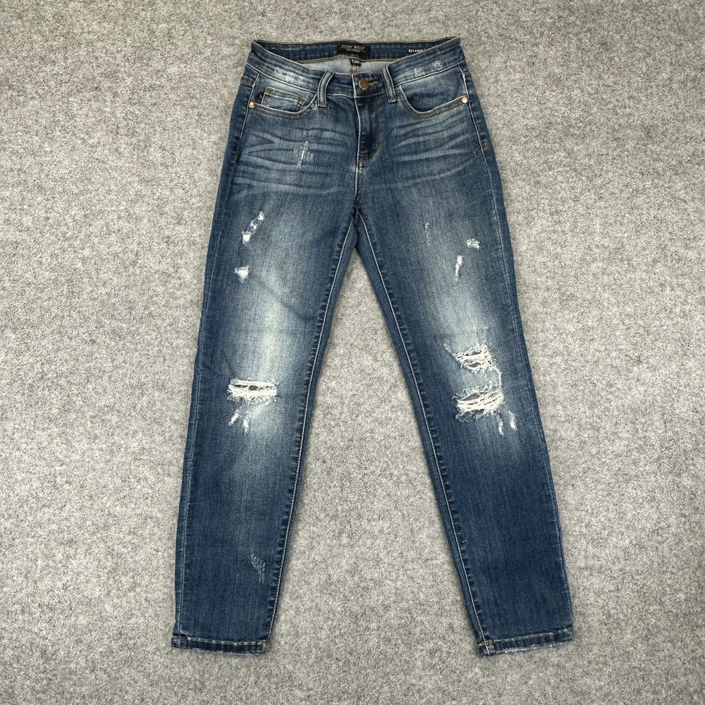 Judy Blue Relaxed Fit Jeans Womens Size 7/28‎ Medium Wash Distressed